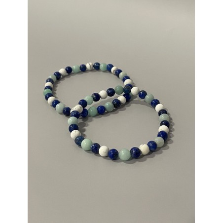 Bracelet Le Dragon des Cieux en lapis-lazuli, amazonite et magnésite – existe en 19 cm et 21 cm de longueur.