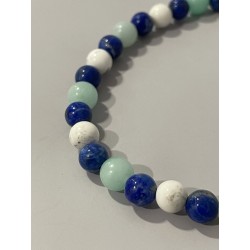 Détail du lapis-lazuli, de l'amazonite et de la magnésite composant le bracelet Le Dragon des Cieux.