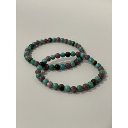 Bracelet L'Apothicaire Impériale en amazonite, lépidolite et obsidienne argentée – existe en 19 cm et 21 cm de longueur.