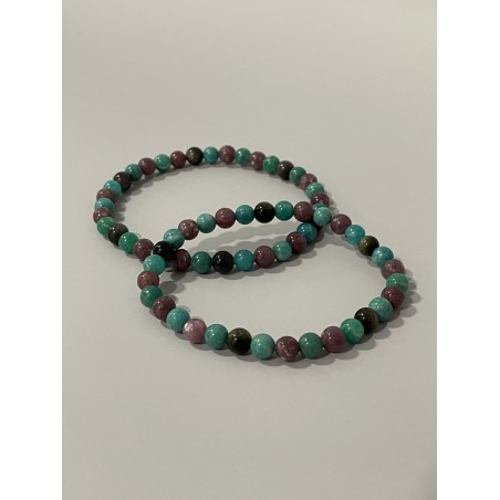 Bracelet L'Apothicaire Impériale en amazonite, lépidolite et obsidienne argentée – existe en 19 cm et 21 cm de longueur.