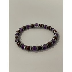 La Dame de Grenat – Bracelet 6 mm en grenat et améthyste avec rondelles en acier inoxydable.