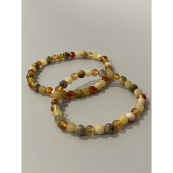Bracelet Les Encens Impériaux en opale jaune, agate crazy lace et cornaline – existe en 19 cm et 21 cm de longueur.