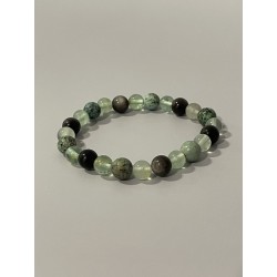 Les Poisons de la Cour – Bracelet en obsidienne argentée, fluorine verte et turquoise d'Afrique, pierres naturelles 8 mm.