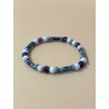L'éclat de Cristal – Bracelet 6 mm en sodalite, calcédoine bleue et améthyste, avec rondelles en acier inoxydable.