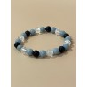 Bracelet Le Sculpteur de Glace en angélite, cristal de roche craquelé et œil de faucon – pierres naturelles 8 mm.