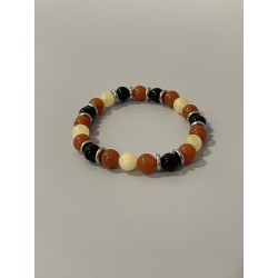 Bracelet Le Cycle de la volonté en aventurine orange, calcite jaune et onyx - pierres naturelles 8 mm.