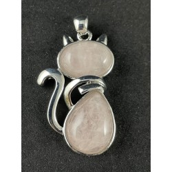 Pendentif chat et quartz rose