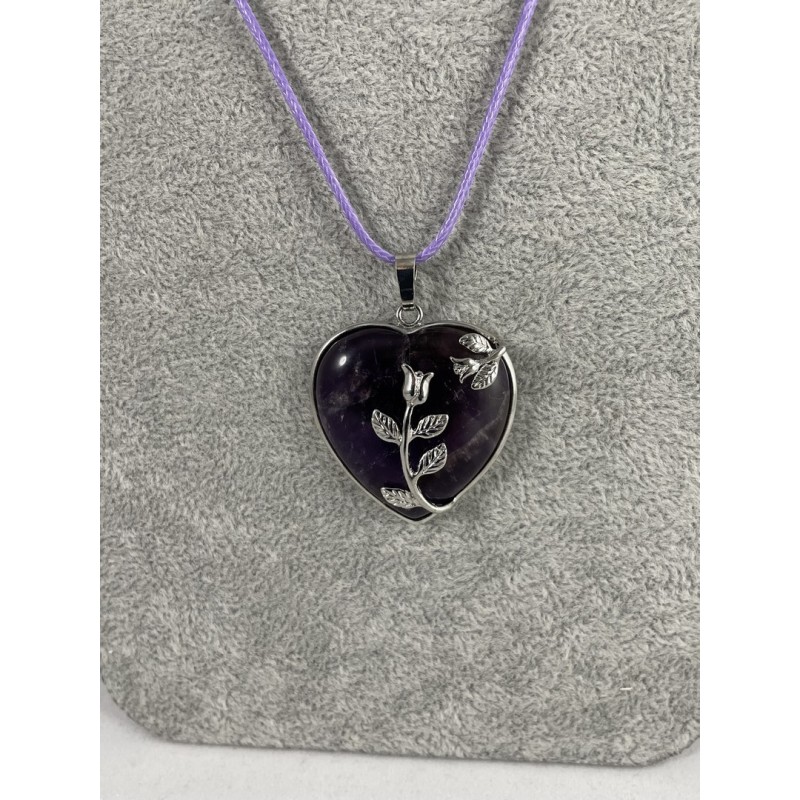 Pendentif coeur et roses Améthyste
