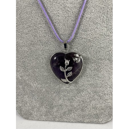 Pendentif coeur et roses Améthyste