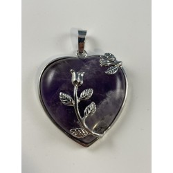 Pendentif coeur et roses Améthyste